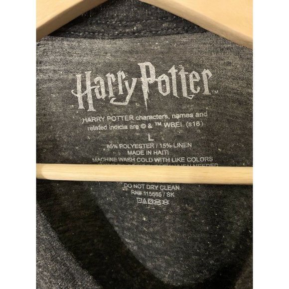 Harry Potter Men’s Sz L T-Shirt Gray Hogwarts Draco Dormiens Nunquam Titillandus - Picture 3 of 5